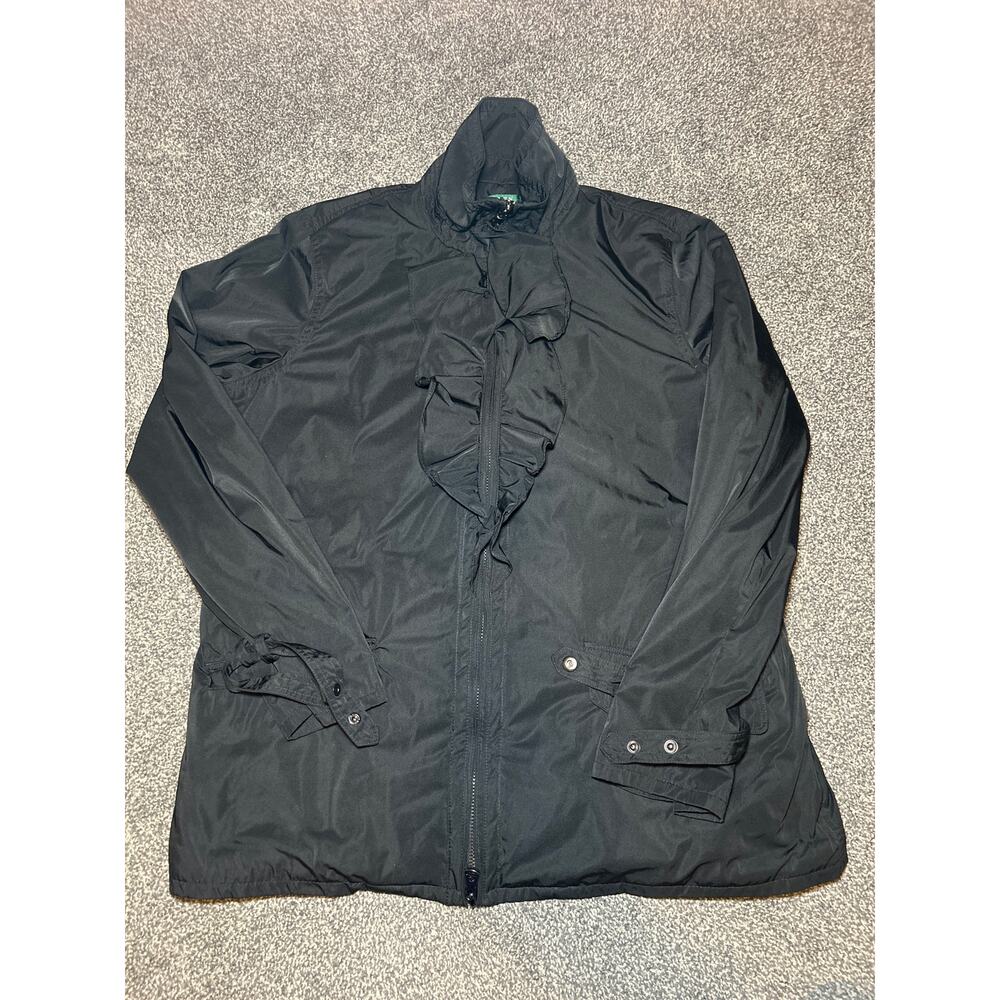 Lauren Ralph Lauren Jacket Womens size P/L  Black Windbreaker Full Zip Ruffled